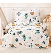 JSD Blue Astronaut Toddler Bedding Set, 4 Piece Space Theme Rocket Bed-in-a-Bag Toddler Comforter...