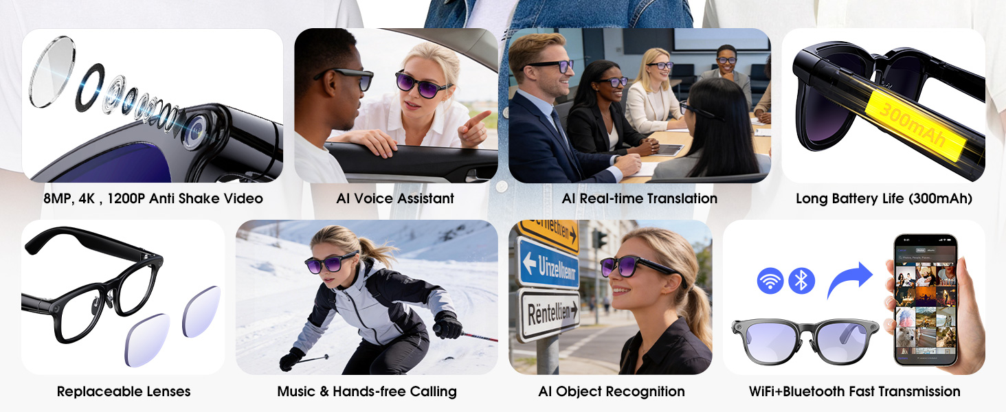 smart glasses with camera 4K,video recording camera glasses 4k with audio,ai sunglasses with camera