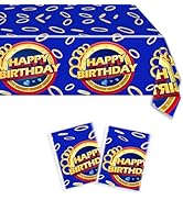 Calmi 2 Pack Blue and Gold Birthday Tablecloth - 42.5" x71'' Waterproof Cartoon Table Cover for B...