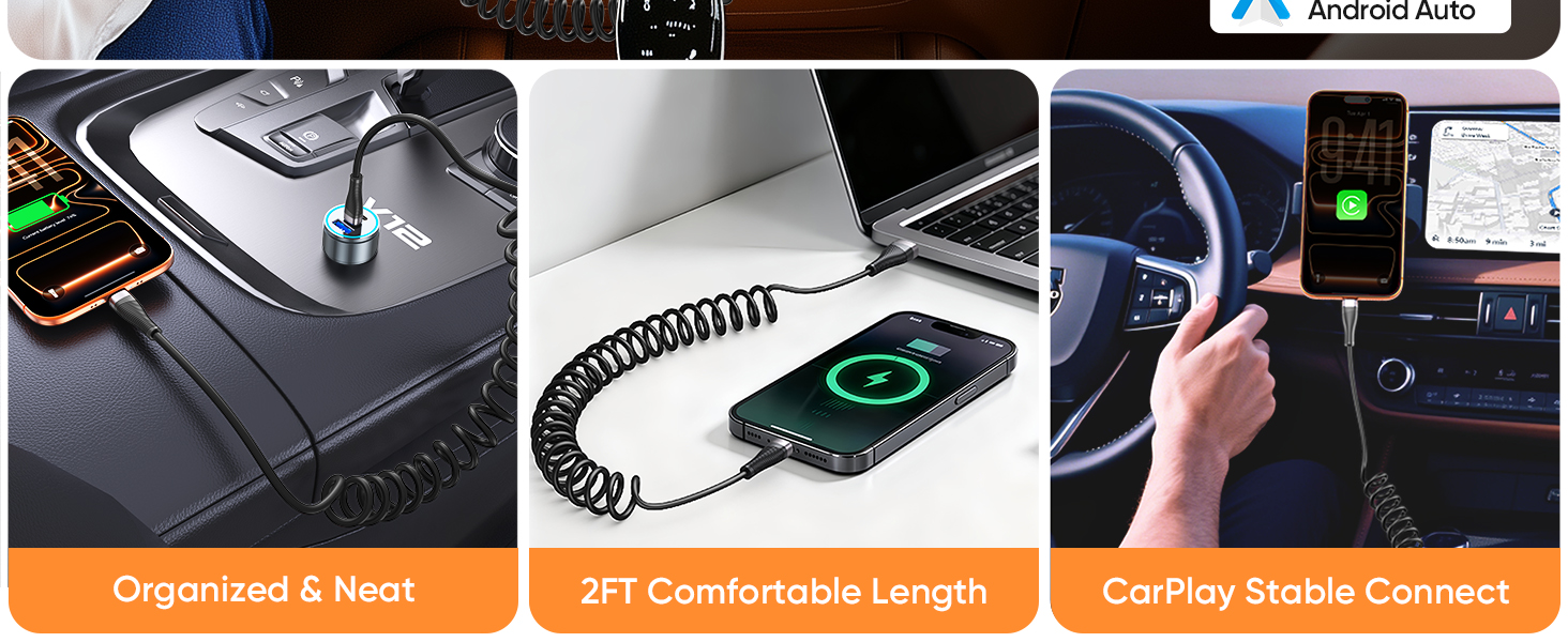 coiled usb c cable for car