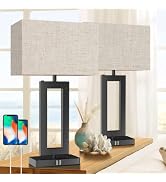 22’’ Set of 2 Table Lamps for Living Room, Modern Bedside Lamps w. 2 USB Ports, 3-Way Dimmable To...