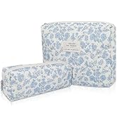 2PC Makeup Bag Set, Cute Cosmetic Bag for Women Girls, Floral Coquette Aesthetic Toiletry Bag, Tr...