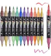 TOSHARE 24 Colors Glitter Markers Pens Dual Tip 12 Pack Glitter Brush Markers Professional Glitte...
