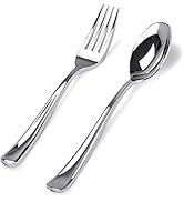 BUCLA 200 Pieces Silver Plastic Silverware - Disposable Silver Utensils - Heavy Duty Plastic Cutl...