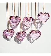 H&D HYALINE & DORA 6pcs Pink Heart Crystal Ornaments Valentine's Day Heart Shaped Ornaments Rainb...