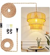 LUCORUSC Hanging Light Ceiling Lamp Pendant Lights Rattan Hanging Lamp with Plug in Cord for Livi...
