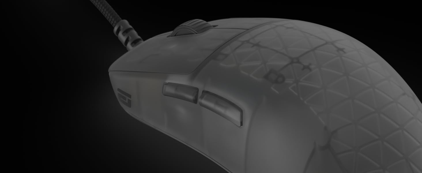 Under 50g with extended side walls for comfort, control, and fewer misclicks.