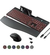 Wireless Keyboard Mouse Combo, Full Size Quiet Ergonomic Keyboard with Calculator, Backlit, Wrist...