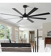 Wellspeed 72 Inch Ceiling Fans with Lights and Remote, Pure Copper DC Motor Black Large Indoor/Ou...