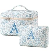 HBselect 2Pcs 2Pcs Initial Makeup Bag, Quilted Makeup Bag, Cotton Large Travel Makeup Bag, Cute F...