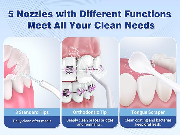 Tovendor electric flosser with 5 Multifunction Nozzles will help you keep oral and teeth health