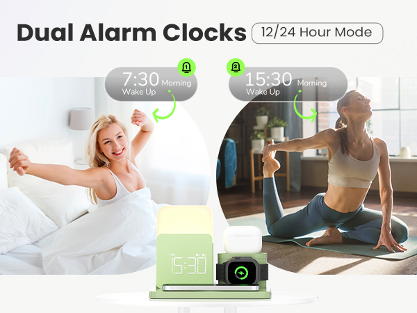 Wireless Charging Station, 7 in 1 Wireless Charger Stand with Alarm Clock