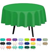 QIKSION 2 Pack Green Plastic Tablecloth Disposable Circle Table Covers Green Table Cloths for Par...