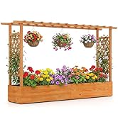 Giantex Raised Garden Bed with Trellis & Hanging Roof, Wood Planter Box with Bottom and Drainage ...