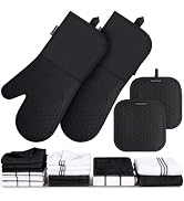 Oven Mitts Pot Holder Dish Towels for Kitchen-20 Pc Dish Cloths with Silicone Oven Mitts and Pot ...