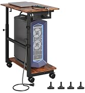 HavenlyYouth 2-Tier Computer Tower Stand with Power Outlet, Height Adjustable PC Tower Stand with...