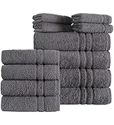 Hammam Linen Grey 12-Piece Towel Set Includes 4 Bath Towels, 4 Hand Towels, and 4 Washcloths Ring...