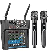 Aveek Power Amplifier Audio Mixer, 4 Channel Sound Mixer With Dual Wireless Mic, Sound Board Cons...