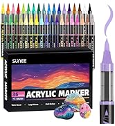 SUNEE Acrylic Paint Markers Brush Tip, 36 Colors Acrylic Markers with Automatic Ink Control Syste...