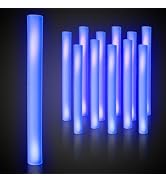 Fun Central 16” LED Foam Sticks – 12 Pack Blue Light Up Cheer Batons with Flashing Modes for St. ...
