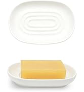 Aenfaiy Ceramic Soap Dishes for Bar Soap- Matte White Textured Finish Bar Soap Holder for Bathroo...