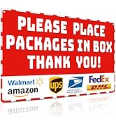 Piemow Package Delivery Metal Sign, Please Place Packages in Box Thank You, Waterproof & Rustproo...
