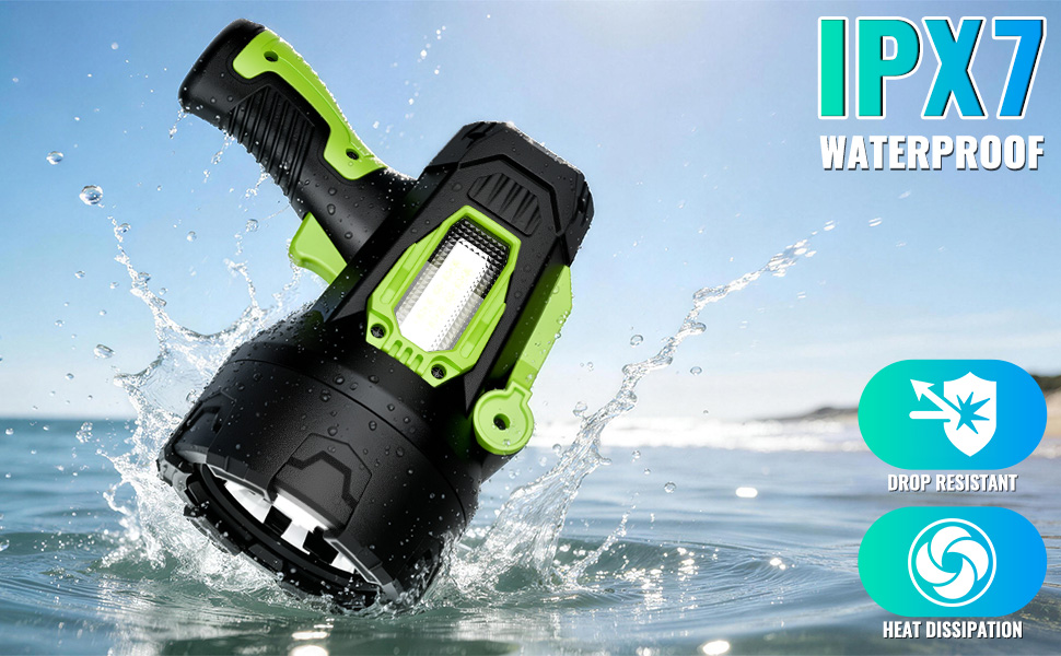 Rechargeable Spotlight Super Bright Handheld LED Flashlight High Lumens Powered Large Searchlight