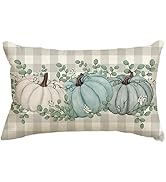 AVOIN colorlife Buffalo Plaid Pumpkin Eucalyptus Leaves Throw Pillow Cover 12x20 Inch, Fall Autum...