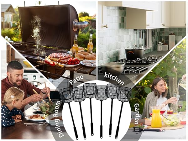 MR.SIGA Heavy Duty Long Handle Fly Swatter, Black, 6 Pack