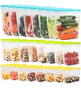 SPLF 24 Pack Reusable Food Storage Bags Dishwasher Microwave Safe, BPA Free Reusable Freezer Bags...