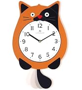 Lafocuse Cat Clock with Moving Tail, Orange Funny Wall Clock for Kids | With a Detachable Pendulu...