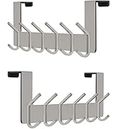 Brushed Nickel Over The Door Hooks, Heavy Duty Stainless Steel Door Hanger with 6 Double Hooks fo...