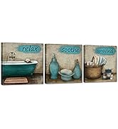 iHAPPYWALL 3 Pieces Bathroom Canvas Wall Art Teal Style Bathtub Bath Set Towel Relax Soothe Unwin...