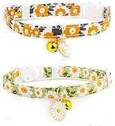 Liugjiau 2 Pack Cotton Breakaway Cat Collars with Bell,Green&Orange Daisy Pendant Cute Cat Collar...