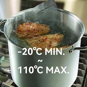 Bag of vacuum-sealed meat immersed in cooking utensils