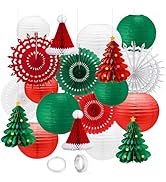 Christmas Paper Lanterns Decoration,19PCS Red Green Lanterns Handmade With Tape and String, Fans,...
