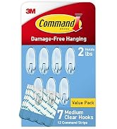 Command Medium Clear Wall Hooks, 7 Hooks and 12 Command Strips, Damage Free Hanging Wall Hooks wi...