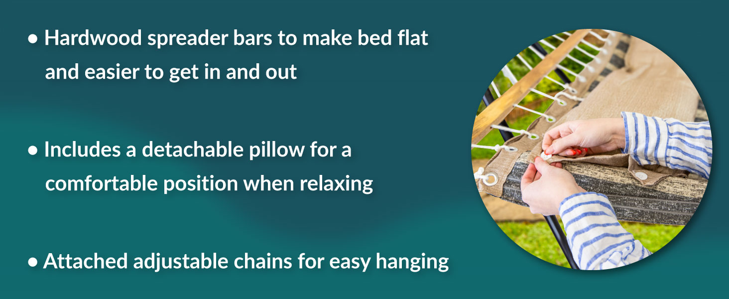 hardwood spreader bars make bed easy to get in and out includes detachable pillow attached chains