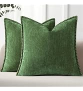 Pallene Chenille Soft Moss Green Throw Pillow Cover 18x18 Set of 2 | Fall Decorative Velvet Pillo...