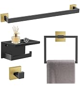 TURS Bathroom Hardware Set Black and Gold 4-Piece Towel Bar Set Include 24 Inch Towel Bar Towel R...