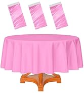 HEIPINIUYE 3 Pack Pink Round Tablecloth 84 Inch Round Plastic Table Cloth Waterproof Disposable R...