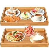 2 Pack Bamboo Serving Tray with Handles, Portable Bed Tray for Breakfast Dinner, Eating Trays for...