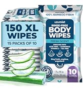Body Wipes for Adults Bathing No Rinse 150pc XL - Ultra Thick Shower Travel Wipes for Personal Cl...