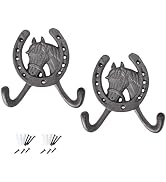 Sutfmwe 2 Pcs Cast Iron Horseshoe Double Hooks, Heavy Duty Vintage Decorative Wall Hooks, Ranch B...