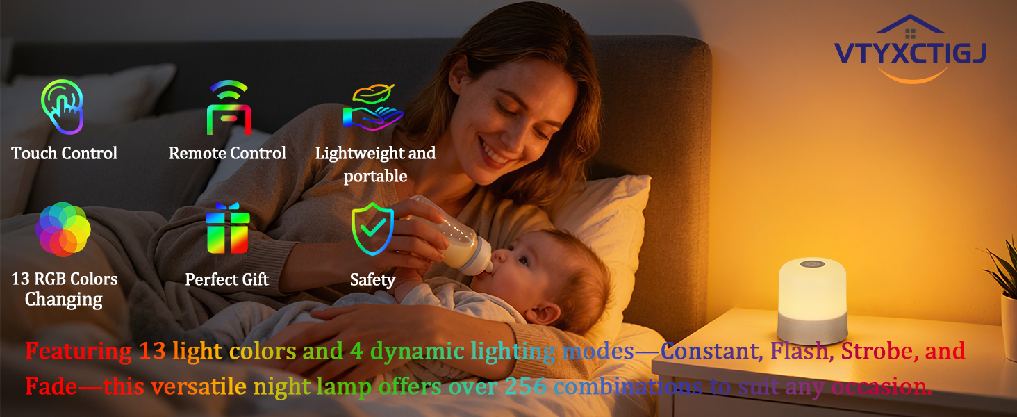 Night Light Bedside Lamp with Touch and Remote Control
