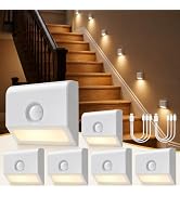 Sujeet Motion Sensor Stair Lights Indoor, 6 Pack Rechargeable Stairway Lights with Glare-Free Dow...