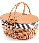 Yesland Picnic Basket with Liner - Wicker Picnic Baskets with Wooden Split Lid - Vintage Style La...