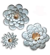 GIFTME 5 Galvanized Flowers Wall Decor Set of 3 Metal Flower Wall Art