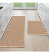 StepAura Kitchen Mats for Floor 2 Piece - Kitchen Rugs Non Slip Washable 20"x32"+20"x47", Beige