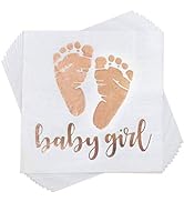 Trgowaul 100 Pack Baby Girl Shower Napkin Rose Gold Baby Girl Letters and Baby Footprint Pattern ...
